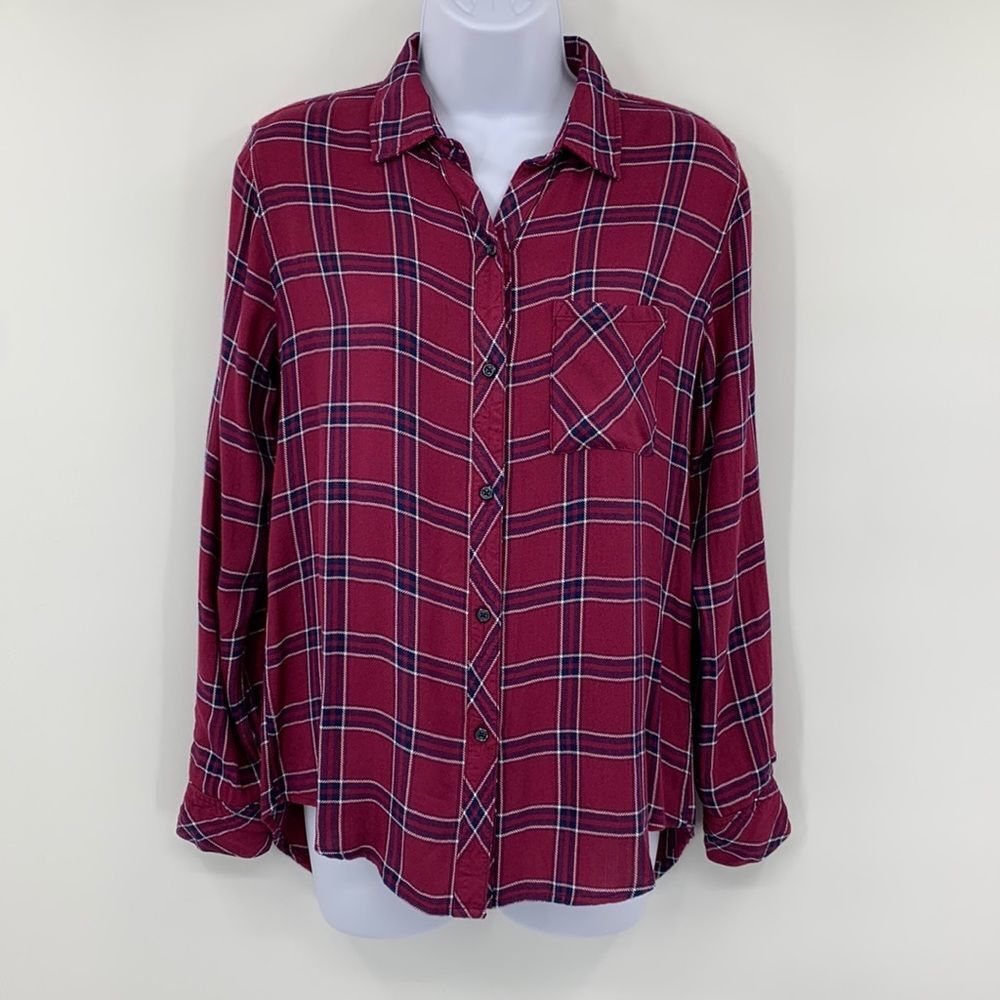 Rails Hunter Merlot Navy White Button Up Plaid Sh… - image 1